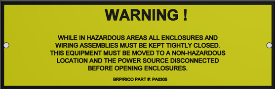 Explosion Proof Electric Parts Warning Label